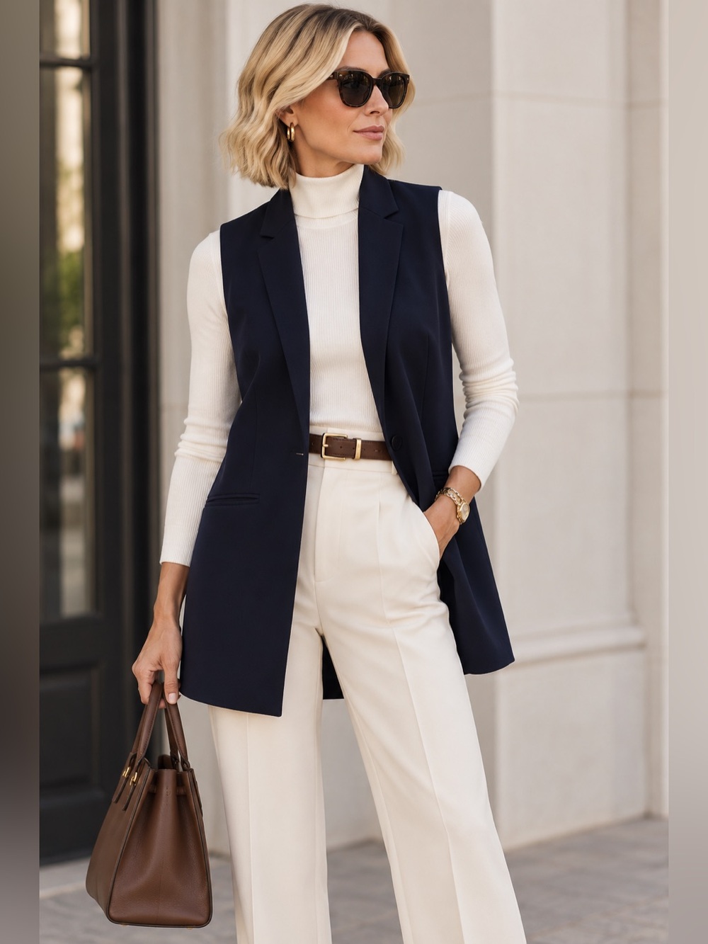 DKNY Navy Sleeveless Long Vest
